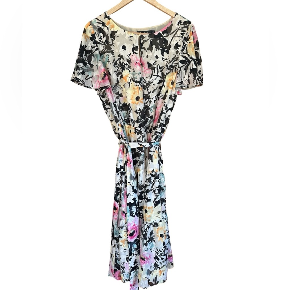 Lauren Ralph Lauren floral Flutter Sleeve Belted Tiered Midi Dress Sz 18 - Picture 3 of 9